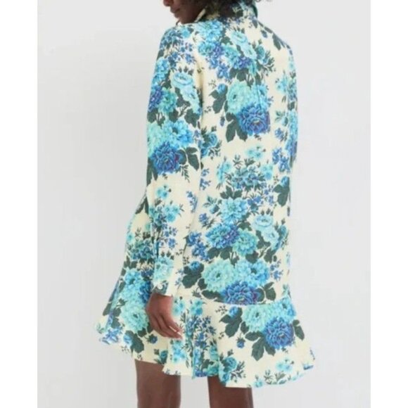 NWT Tuckernuck Wild Zinnia Linen Callahan Floral Shirt Dress Blue Cream Size XL - Picture 3 of 8